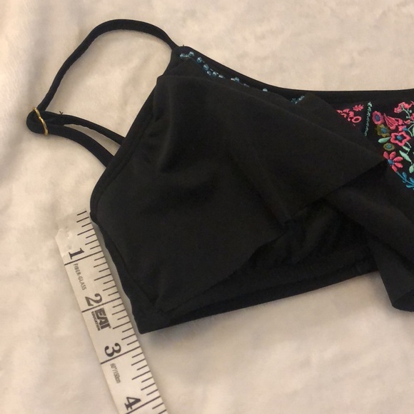 🎉Black Beaded Flowy Spaghetti Strap BikiniTop, XL - Picture 7 of 8